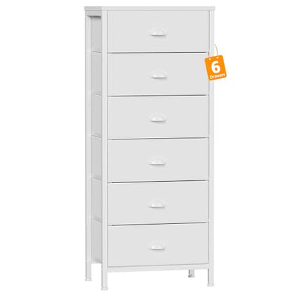 Tall Dresser with 6 Drawers,Vertical Chest of Drawers and Nightstand for Bedroom with Fabric Drawer Organizer Unit in Living Room,Closet,Entryway,Hallyway
