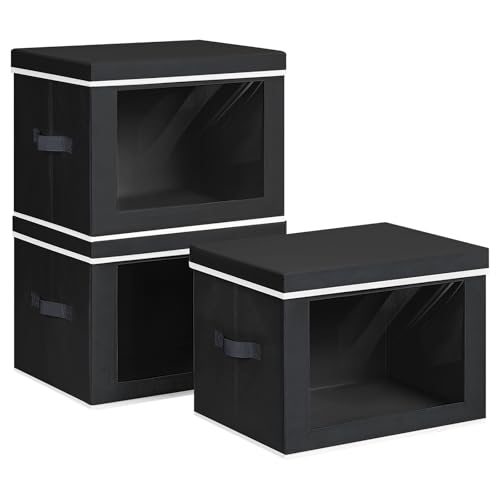 Large Storage Baskets Bins with Lids - Stackable Cube Bins for Closet, 3 Pack Black Windows Organizer Bins, Home Organizers and Storage for Clothes, CD, Towels - color: Black, size: XL(3-Pack)