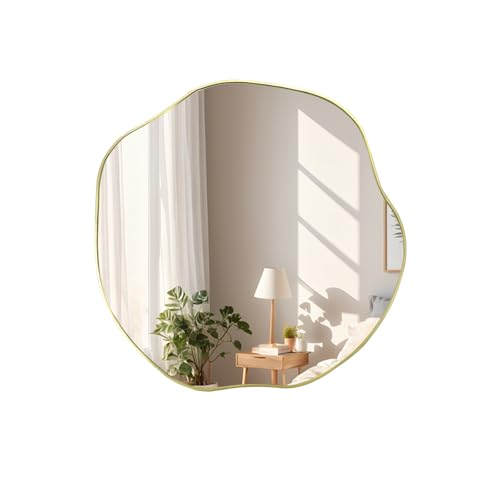 POZINO Scalloped Irregular Wall Mirror, 16" Small Asymmetrical Frameless Mirrors, Gold Wavy Decorative Accent Mirrors for Entryway Bedroom Fireplace Living Room, Horizontal or Vertical Hanging - color: Gold, size: 16"L x 16"W