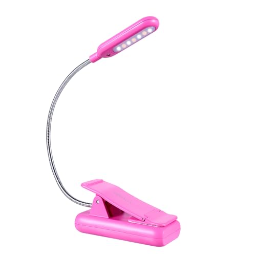 VAVOFO Rechargeable Book Light for Reading in Bed Kids, 7 LED Reading Light with 9-Level Warm Cool White Daylight, Eye Care Lamp with Power Indicator for Bookworms (Rose) - color: Rose