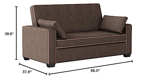 Serta Ainsley 66.5" Convertible Sleeper Loveseat, Full Size, Dreamcoil Comfort, Soft Woven Fabric, Java - color: Java, size: Full Loveseat