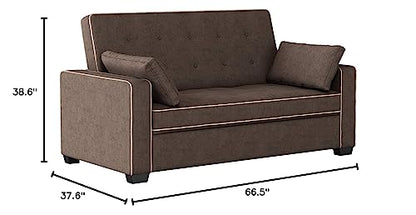 Serta Ainsley 66.5" Convertible Sleeper Loveseat, Full Size, Dreamcoil Comfort, Soft Woven Fabric, Java - color: Java, size: Full Loveseat