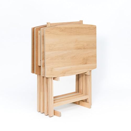 PJ Wood XL Oversize Tray Table, Natural Wood, 5-Pack | 33.2 lb Capacity, Rectangular Shape, Foldable Design, Space-Saving Storage