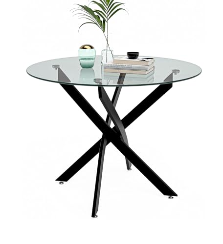 Round Dining Table for 2-4, 31.5 Inch Tempered Glass Small Circle Kitchen Table with Metal Black Legs, Modern Dining Room Table for Kitchen Dining Room (Black) - color: Black, size: 31.5”x31.5”x29.5”