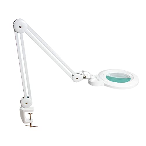 Neatfi XL Bifocals 1,200 Lumens LED Magnifying Lamp with Clamp, 3 Light Modes, Correlated Color Temperature Control (3000K-4500K-6000K), 12W, 120 Pcs SMD LED (White, 6 Inch Lens) - size: 6 Inch Bifocal Lens