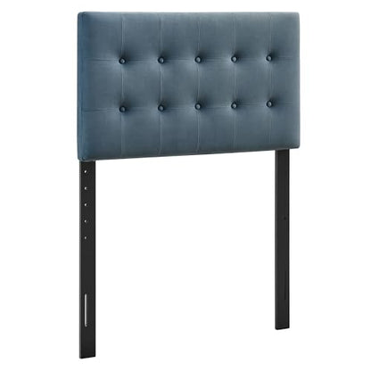 Modway Emily Twin Size Performance Velvet Headboard in Cadet Blue - Stain-Resistant Velvet Upholstery with Button Tufting and 7 Adjustable Height Positions - color: Cadet Blue, size: Twin