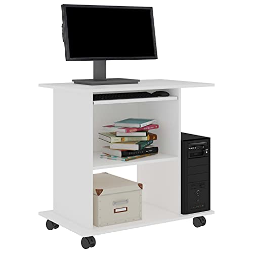 White Compact Computer Desk 31.5 x 19.7 in Engineered Wood Small Gaming Desk with Pull-Out Shelf & Wheels, Modern Office Desk for Bedroom, Living Room or Dorm - color: White