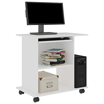 White Compact Computer Desk 31.5 x 19.7 in Engineered Wood Small Gaming Desk with Pull-Out Shelf & Wheels, Modern Office Desk for Bedroom, Living Room or Dorm - color: White