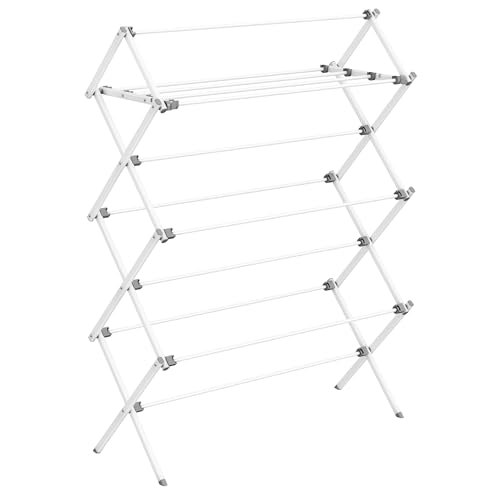 SONGMICS Foldable Clothes Drying Rack, Laundry Drying Rack, Clothes Airer, Steel Frame, 14.6 x 36.6 x 53.2 Inches, Easy Assembly, Indoor Outdoor Use, Pearl White ULLR771W01 - color: White, size: 36.6" W