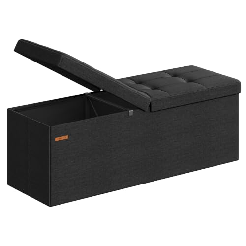 SONGMICS Mazie Collection - 43 Inches Storage Ottoman, Foldable Storage Bench with Flipping Lid, 660 lb Load Capacity, for Entryway, Living Room, Bedroom, Ink Black ULSF076B01 - color: Ink Black, size: 15"D x 43"W x 15"H, style: Modern