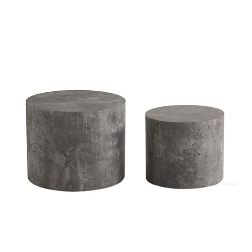 Nesting Coffee Table Set of 2, Matte Grey Round Wooden Coffee Tables Modern Circle Center Table for Small Space Living Room Bedroom Accent End Side Table, No Assembling (Stone Gray) - color: 18.9" White