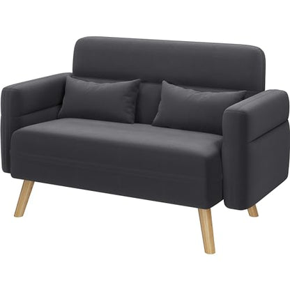 Yaheetech 46" Small Sofa Compact Modern Couch with Wood Legs, Dark Gray | Loveseat Small Sofa in Fabric 2 Seater Couch Features Wood Legs, Lumbar Pillows, Easy Assembly for Living Room, Bedroom, Dorm - color: Dark Gray