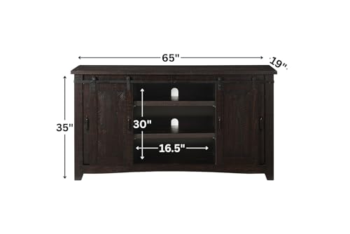 Martin Svensson Home Rustic 65" Wood Entertainment Center, Espresso | Solid Pine, TV Stand, Sliding Doors, Adjustable Shelves & Cable Management, for TVs up to 70" - color: Espresso