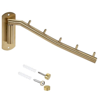Sumnacon Stainless Steel Clothes Hanger Rack-Wall Mount Garment Hook with Swing Arm, Sturdy Coat Robe Storage Organizer for Laundry Room Bedrooms Clothing Drying Rack with 5 Hooks, Gold - color: Gold