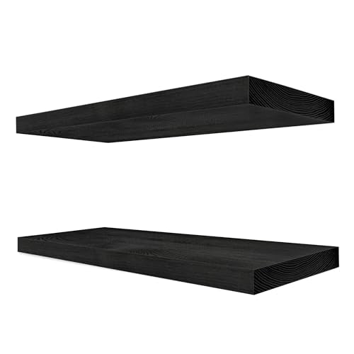 Sorbus 16" Solid Wood Floating Shelves - Set of 2 Black Wall Mounted Kitchen Shelves - Durable Pine Wood - color: Black, size: 16"