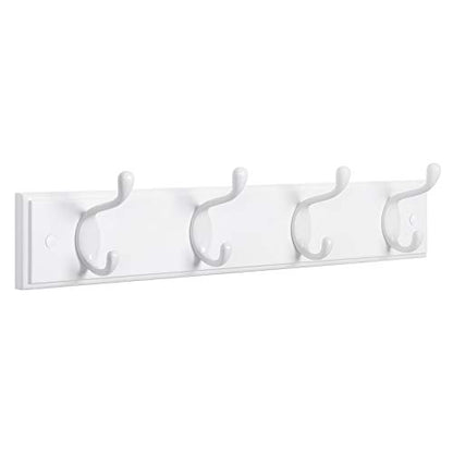 SONGMICS Wall-Mounted Coat Rack, Hook Rack, 4 Dual Metal Hooks, White | For Coats, Bags, Keys, in the Entryway, Bedroom, Living Room ULHR23WT - color: White, size: 1 Pack-4 Hooks