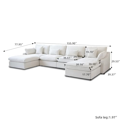 Cloud Couch Modular Sectional Sofa, 156" U Shaped Couch, Oversized Down Filled Convertible Wide Seater with 2 Ottomans for Living Room Set, Covers Washable&Replaceable,White - color: White, size: U Shaped Seater
