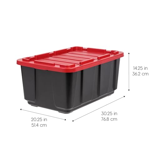 IRIS USA 4-Pack 27 Gal Heavy Duty Storage Tote Bins with Lids, Red | Large-capacity design stores seasonal gear, moving supplies and equipment, Stackable shape supports efficient organization - color: Red, size: 4 - Pack