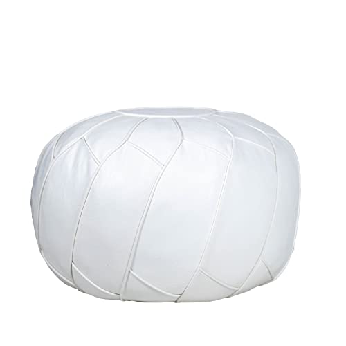 Moderner Faux Leather Pouf Unstuffed Ottoman Moroccan Footstool, Floor Footrest Cushion, Storage Solution - Natural Brown Color (White, Round) - color: White