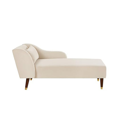 Bellemave Chaise Lounge Indoor, Velvet Upholstered Lounge Chair with Pillow, Solid Wood Legs Modern Chaise Lounge Chair for Living Room Bedroom Office (Beige) - color: Beige