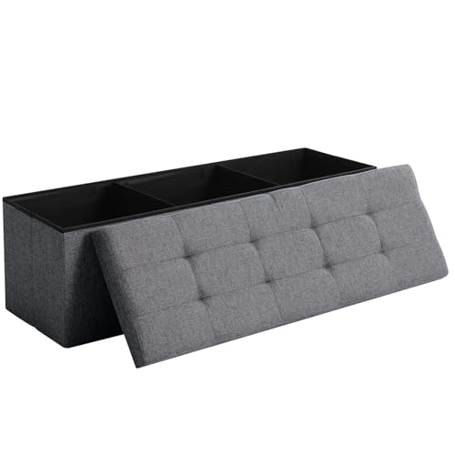 Storage Ottoman Bench Foldable Footrest Foot Stool, 45" Fabric Grey | Small Ottoman Foot Rest Seat Shoe Bench Flip-Top forliving Room End of Bed Bedroom Couch Dorm 166L Folding Upholstered Chair - color: Dark Grey, size: 45.3" Flip