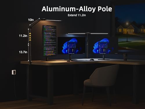 Ring Light with Stand, Sensor Switch Dual Light Head | Desk Lamps for Home Office 270° Rotatable & Extendable Aluminum Alloy Arm, Eye-Caring, 24W Dimmable Desk Light with Clamp