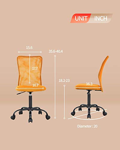 Home Office Desk Chair Swivel Mesh Task Chair Armless Ergonomic Computer Chair with Lumbar Support Mid Back Rolling Chairs Stool No Armrest Height Adjustable, Orange - color: Orange