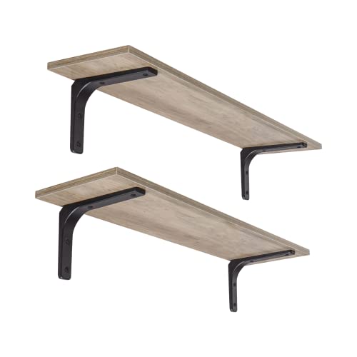 Long Wall Shelves, 31.5Inch Wooden Wall Mounted Shelves, Set of 2 | Floating Book Shelf with Metal Brackets, Easy Assembly, Max Load 22lbs, Wall Storage Ledges, Bedroom/Bathroom/Kitchen, Greige - color: Greige, size: 31.5 Inch