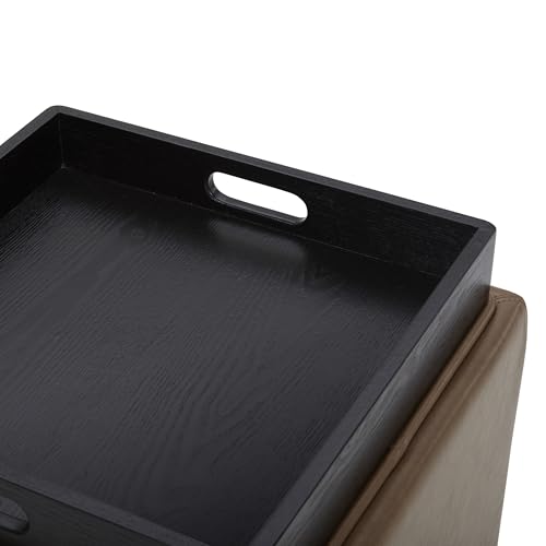 CHITA Storage Ottoman Cube with Tray Lid, Small Footstool with Storage, Square End Table for Living Room and Bedroom, Faux Leather in Saddle Brown - color: Saddle Brown