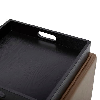 CHITA Storage Ottoman Cube with Tray Lid, Small Footstool with Storage, Square End Table for Living Room and Bedroom, Faux Leather in Saddle Brown - color: Saddle Brown