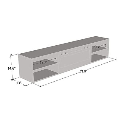 Meble Furniture Lima EF Floating Fireplace TV Stand — Wall Mounted Electric Fireplace Media Console — Matte Finish, 72 inches — Black