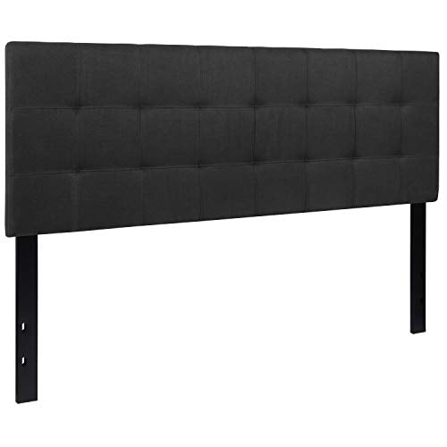 EMMA + OLIVER Black Queen Quilted Tufted Headboard | Adjustable Bed Rail Slots, Fabric Upholstered - color: Black, size: Queen