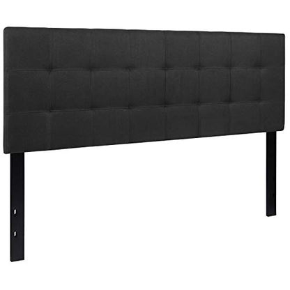 EMMA + OLIVER Black Queen Quilted Tufted Headboard | Adjustable Bed Rail Slots, Fabric Upholstered - color: Black, size: Queen