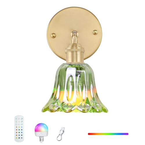 GEEZO Vintage Battery Operated Wall Sconce, with Rechargeable Battery Powered Wall Light with Remote Control for Bedside Bedroom - color: Pineapple Green, size: (1 pack)