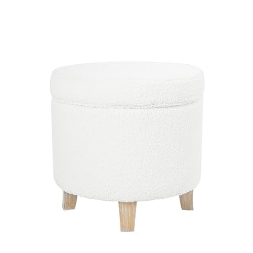 HomePop 19" Faux Sheepskin Round Storage Ottoman - Light Cream - color: Light Cream