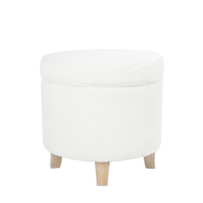 HomePop 19" Faux Sheepskin Round Storage Ottoman - Light Cream - color: Light Cream