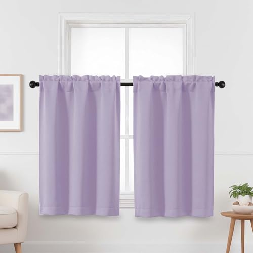 Lavender Blackout Curtains for Small Window Treatment, Light Blocking Short Kitchen Window Curtains Over Sink, Dual Rod Pocket Half Window Tiers for Bathroom Basement, 2x40Wx36L Inches - color: Lavender, size: 40"W x 36"L (Pack of 2)