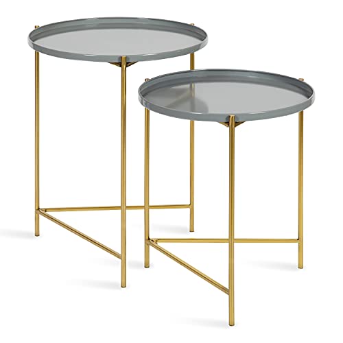 Kate and Laurel Ulani Modern Nesting Side Table, Set of 2, Gray and Gold, Sophisticated Glam End Tables for Storage and Display - color: Gray/Gold
