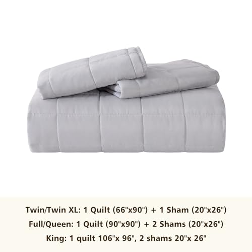 EMME Quilts Queen Size Bedding Sets, Light Grey Bedspread Soft Lightweight Pre-Washed Bed Set, 3 Piece Cozy Reversible Microfiber Bed Coverlet with Pillow Sham(Square Pattern,90"x90") - color: 04-light Grey (Squares Pattern), size: Full/Queen(90" x 90")