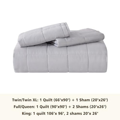 EMME Quilts Queen Size Bedding Sets, Light Grey Bedspread Soft Lightweight Pre-Washed Bed Set, 3 Piece Cozy Reversible Microfiber Bed Coverlet with Pillow Sham(Square Pattern,90"x90") - color: 04-light Grey (Squares Pattern), size: Full/Queen(90" x 90")