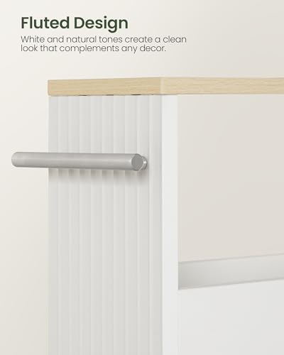 Slim Storage Cart with Wheels, 5.5" Narrow 4-Tier Rolling Cart, Multi-Purpose Utility Cart for Kitchen, Bathroom, Laundry Room, Living Room, White and Natural MTC02WN
