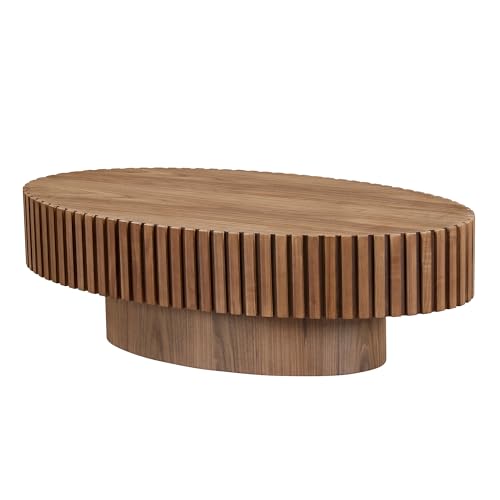 43.7'' Round Coffee Table for Living Room,Modern Handcraft Drum Coffee Table Wood Small Coffee Table with Sturdy Pedestal,Wanult - color: Walnut, size: 43.7"x24.8"x13.38"
