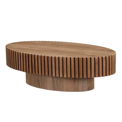 43.7'' Round Coffee Table for Living Room,Modern Handcraft Drum Coffee Table Wood Small Coffee Table with Sturdy Pedestal,Wanult - color: Walnut, size: 43.7"x24.8"x13.38"