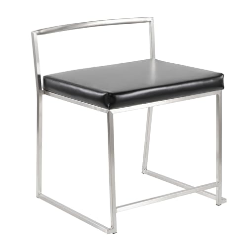 Contemporary Stackable Dining Chair in Black Faux Leather - Set of 2