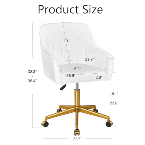 VECELO Modern PU Swivel Home Office Desk Chair with Back & Rolling Wheels, Adjustable Seat Height for Girls Women Bed Room Vanity Makeup/Task/Computer Work, White - color: White