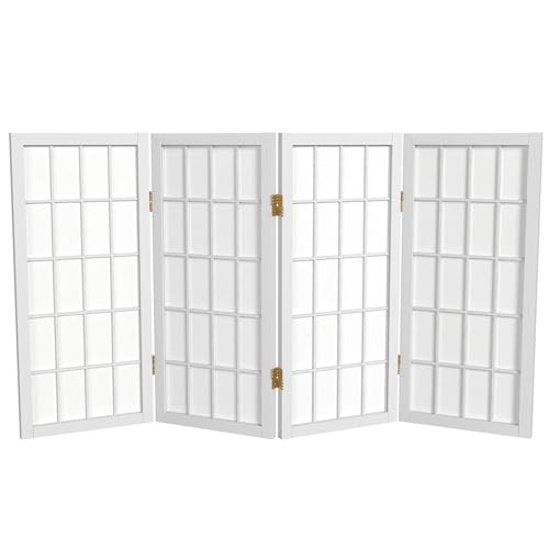 2 ft. Short Desktop Window Pane Shoji Screen - White - 4 Panels - color: White, size: 4 Panel