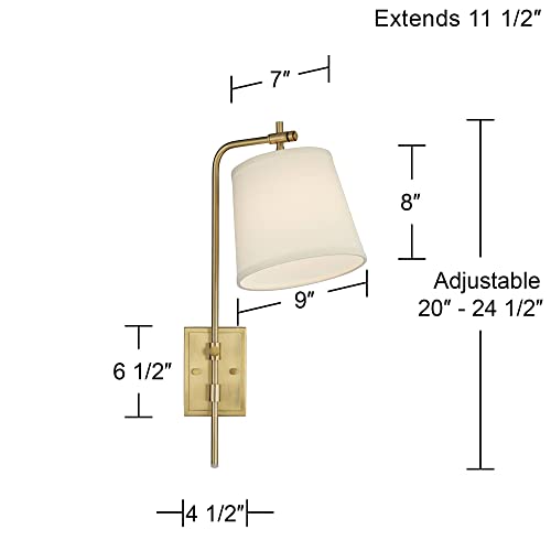 Seline Warm Gold Adjustable Plug-In Wall Lamp with Dimmer Light Fixture | Modern Mounted Dimmable Metal Off White Tapered Drum Shade for Bedroom Bedside House Reading Living Room Home Hallway Dining