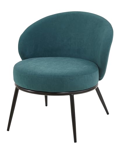 GDFStudio 27" Modern Accent Chair, Comfy Lounge Chair, Velvet Upholstered Chair, Mid Century Modern Armchair with Metal Legs, Solid Wood Frame, Cushion Barrel Side Chair for Living Room Bedroom, Blue - color: Blue + Velvet