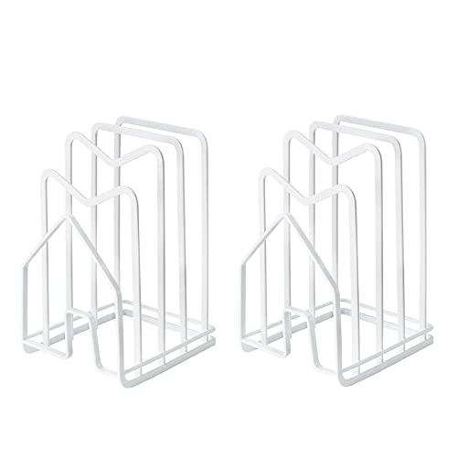 SUNFICON 2 Pack White Cutting Board Holder Rack Pot Pan Lids Holder Chopping Board Organizer Thin Bakeware Tray Dry Display Stand Kitchen Countertop Cabinet Office - color: 2Pack White