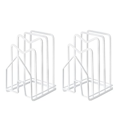 SUNFICON 2 Pack White Cutting Board Holder Rack Pot Pan Lids Holder Chopping Board Organizer Thin Bakeware Tray Dry Display Stand Kitchen Countertop Cabinet Office - color: 2Pack White